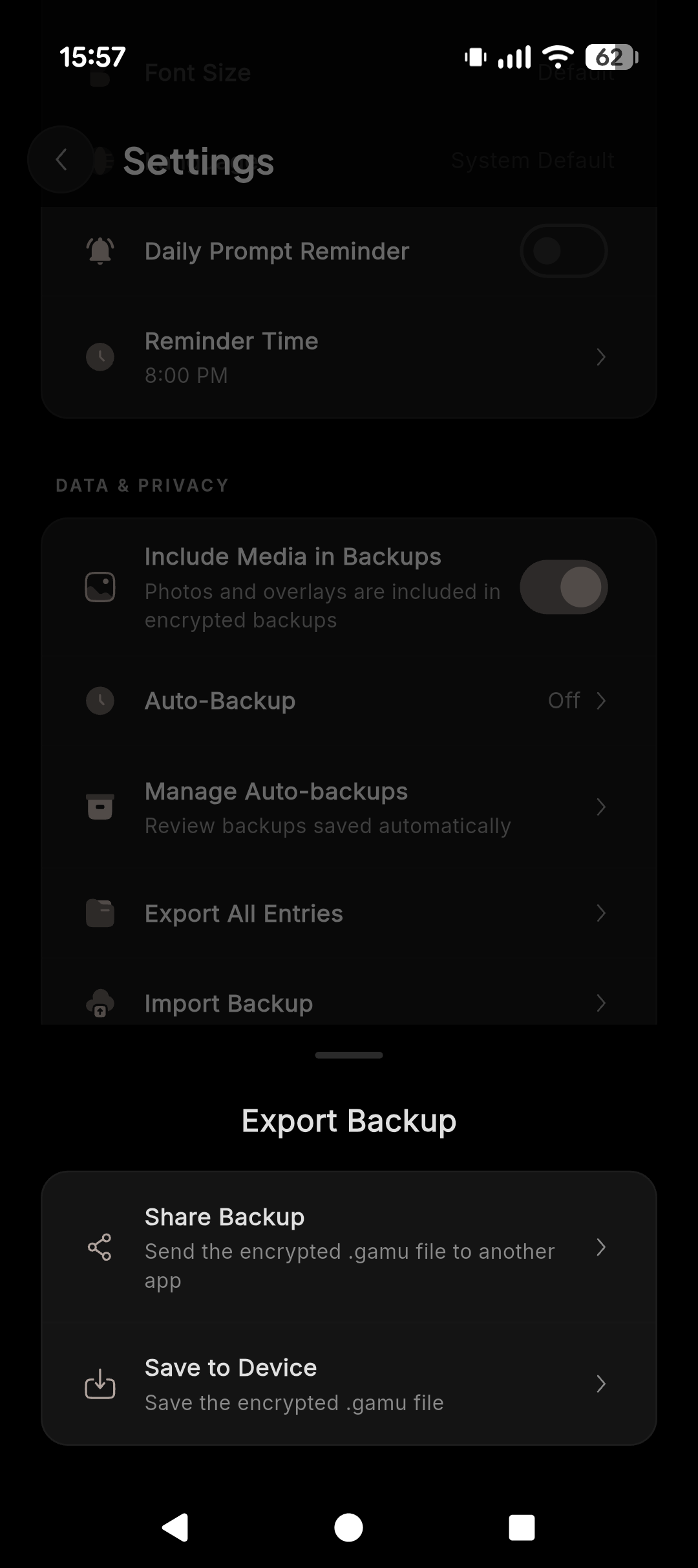 Export backup sheet with Share Backup and Save to Device