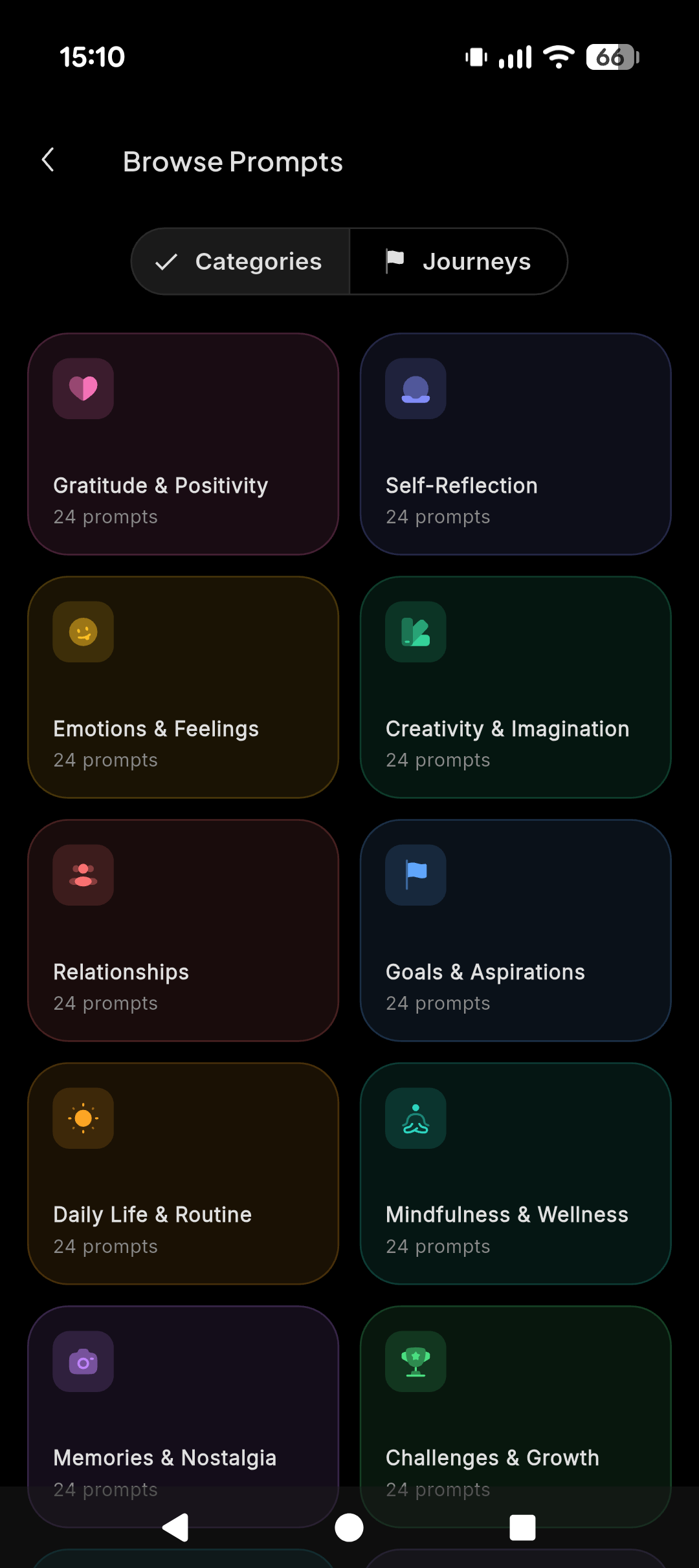 Browse prompts grid with categories and journeys